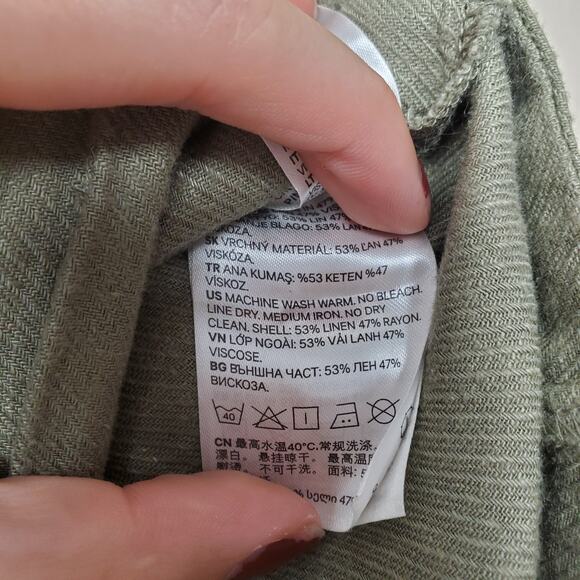 H&M Olive Green High Rise Linen Blend Cuffed Shorts Womens 2 - Picture 7 of 7